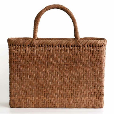 【国産】山ぶどう網代編み手提げ籠バッグ内布付(角)