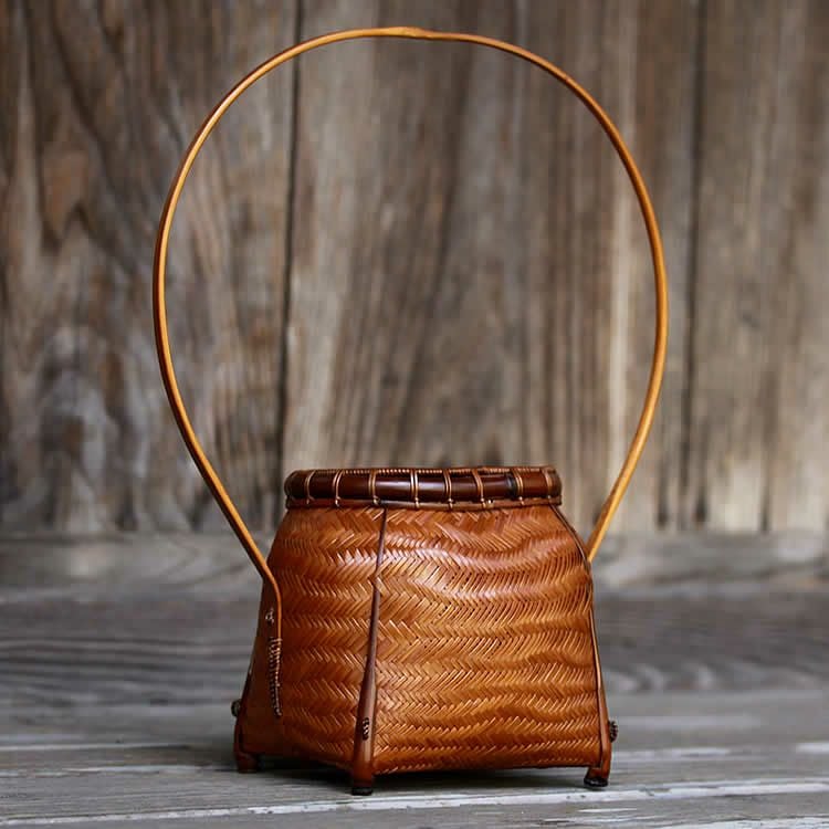 渡辺竹清作 煤竹花篭（口楕円手付）