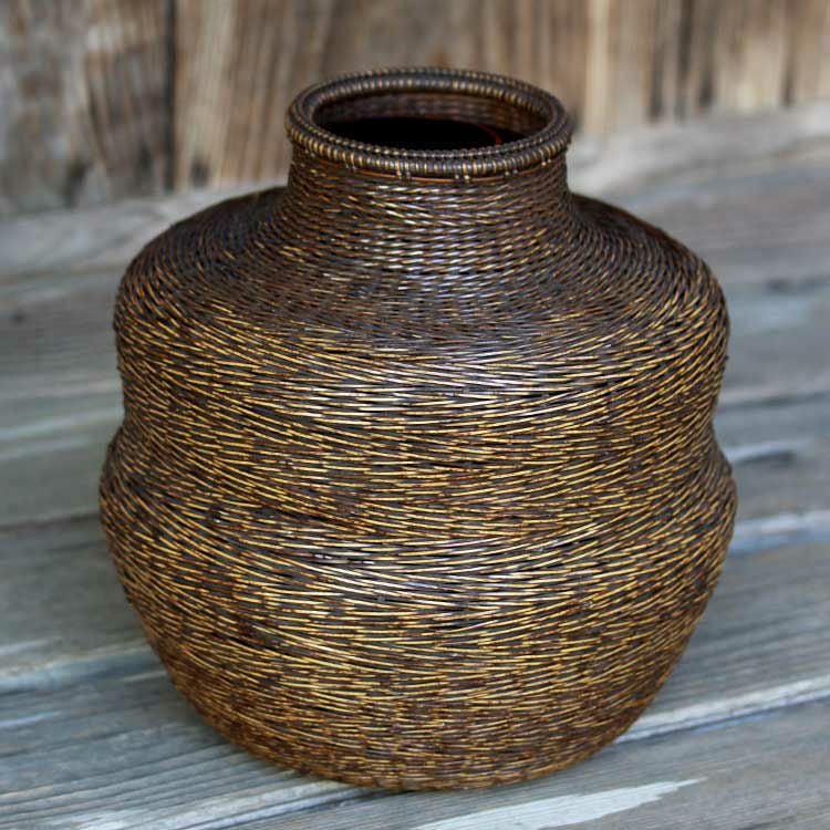 塩月寿籃作 虎竹花器 睦月 （Japanese bamboo object by Juran