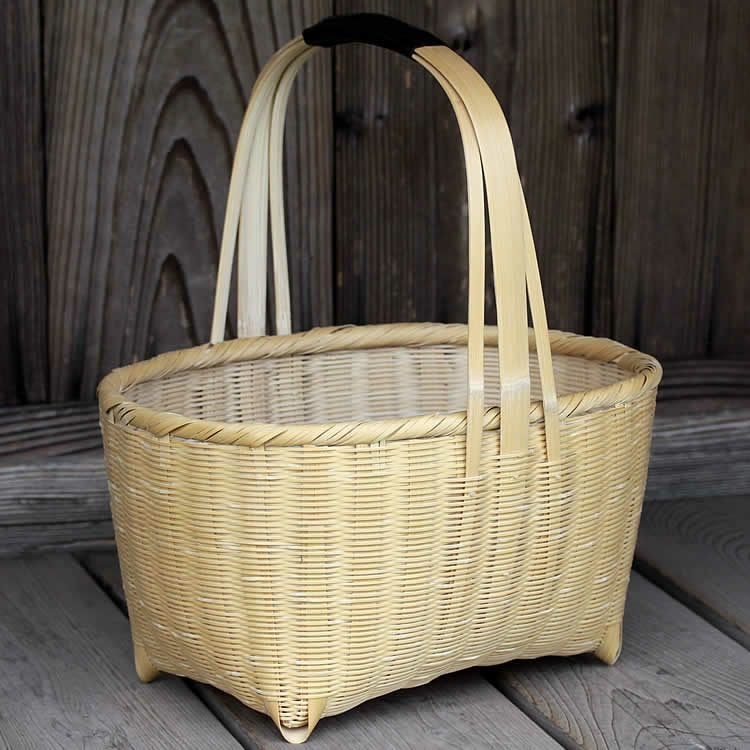 淡竹黒革持ち手買い物籠 | 虎斑竹専門店 竹虎