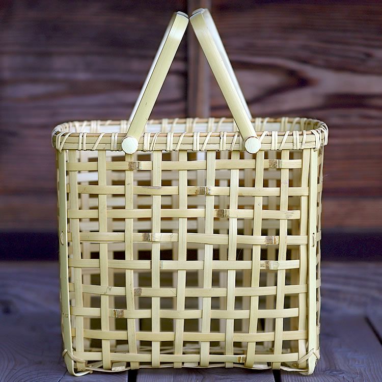 白竹粗四ツ目縦長手提げ籠バッグ | 虎斑竹専門店 竹虎