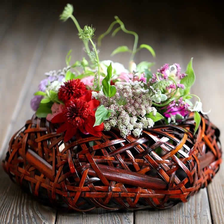 プチポワン額装・花籠 虎竹花籠 堅田水盤 | 虎斑竹専門店 竹虎