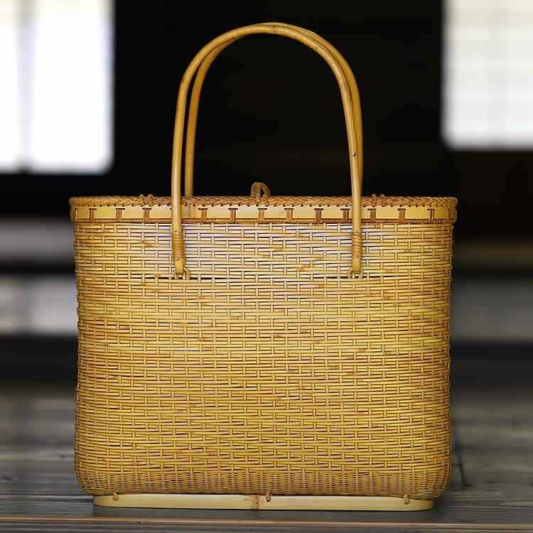 ワケ有り】特別価格 レジェンドの白竹蓋付き手提げ籠バッグ | 虎斑竹