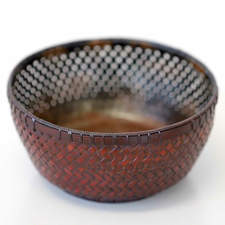 一点限り】 塩月寿籃作 染竹菓子器 （Japanese bamboo art by Juran