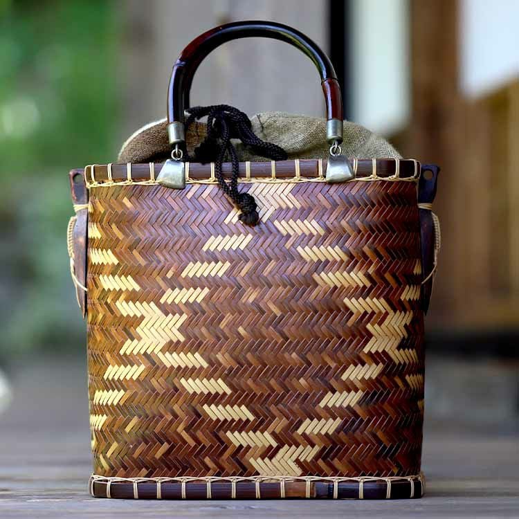 【竹虎YouTube特別販売！】煤竹網代手提げ籠バッグ