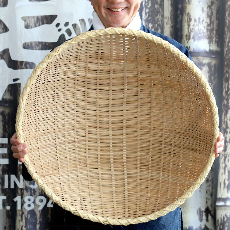 深竹ざる（亀ざる）籐返し巻縁 特大 60cm | 虎斑竹専門店 竹虎
