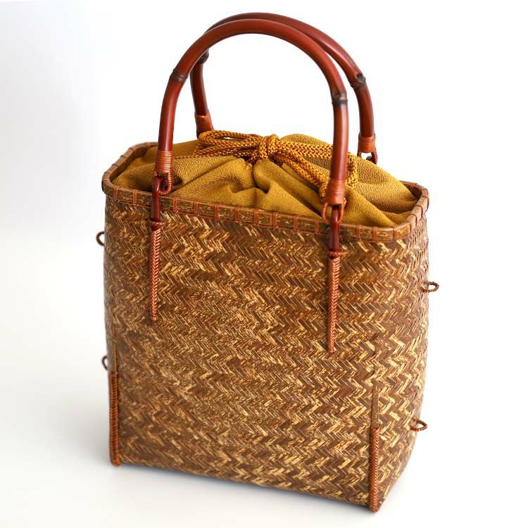 【中古品☆竹】美品！和洋兼用！網代籠バック 竹かごバッグ〉 大分県在住熟練職人、藤原満喜（ふじわら みつき）氏